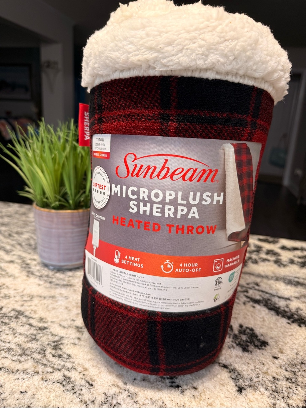 ❤️🖤 Sunbeam Microplush Sherpa Heated Throw – Red & Black Buffalo Plaid 🖤❤️
